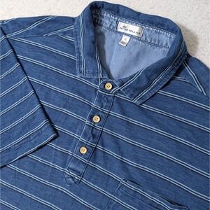 Peter Millar Chambray Polo Shirt Mens XL Blue Striped Short Sleeve Cotton Pocket